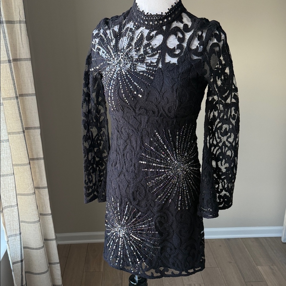 Free People Black Lace Mini Dress with Starburst Details - Picture 5 of 15